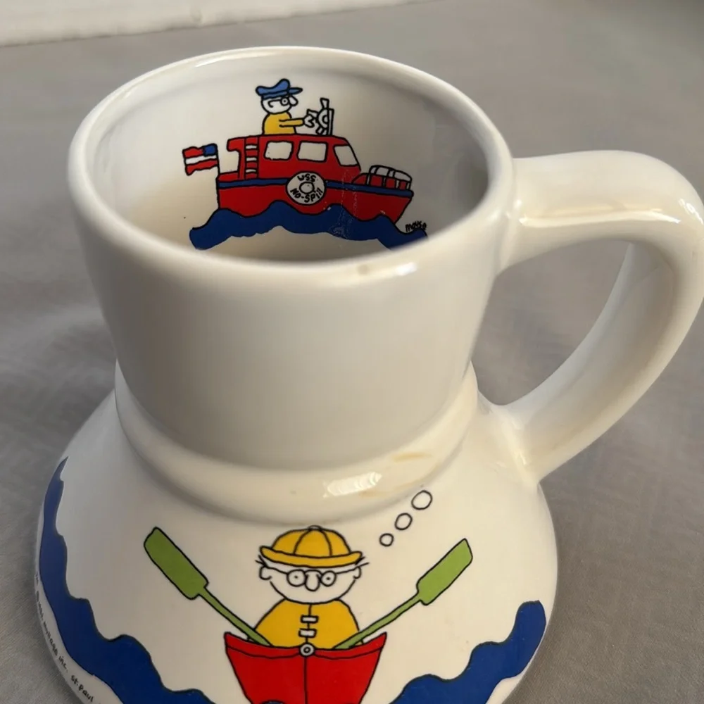 Vintage The No-Spill Captain’s Mug Coffee To Go Cartoon Fisherman Fishing 1982
